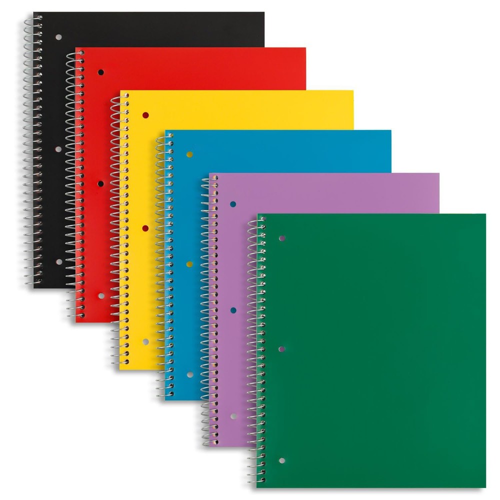 Spiral Bound Notebook 5 Subject, 8x10.5 Inch, 200 Sheets, Assorted