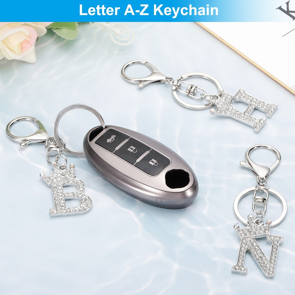 Initial Letter Keychain, Letter B Crown Design Charm, Silver Tone