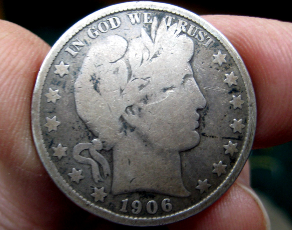 Nice ~ 1906-S BARBER Silver HALF DOLLAR ~ VG