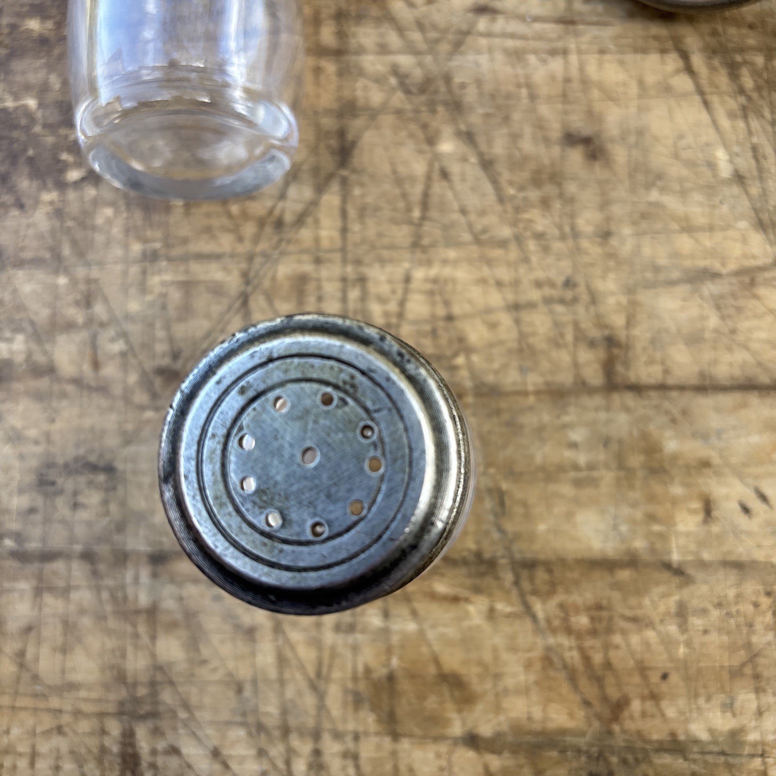 Antique Arte Italica Tavola SM Salt and Pepper with caddy Glass & 95% Pewter