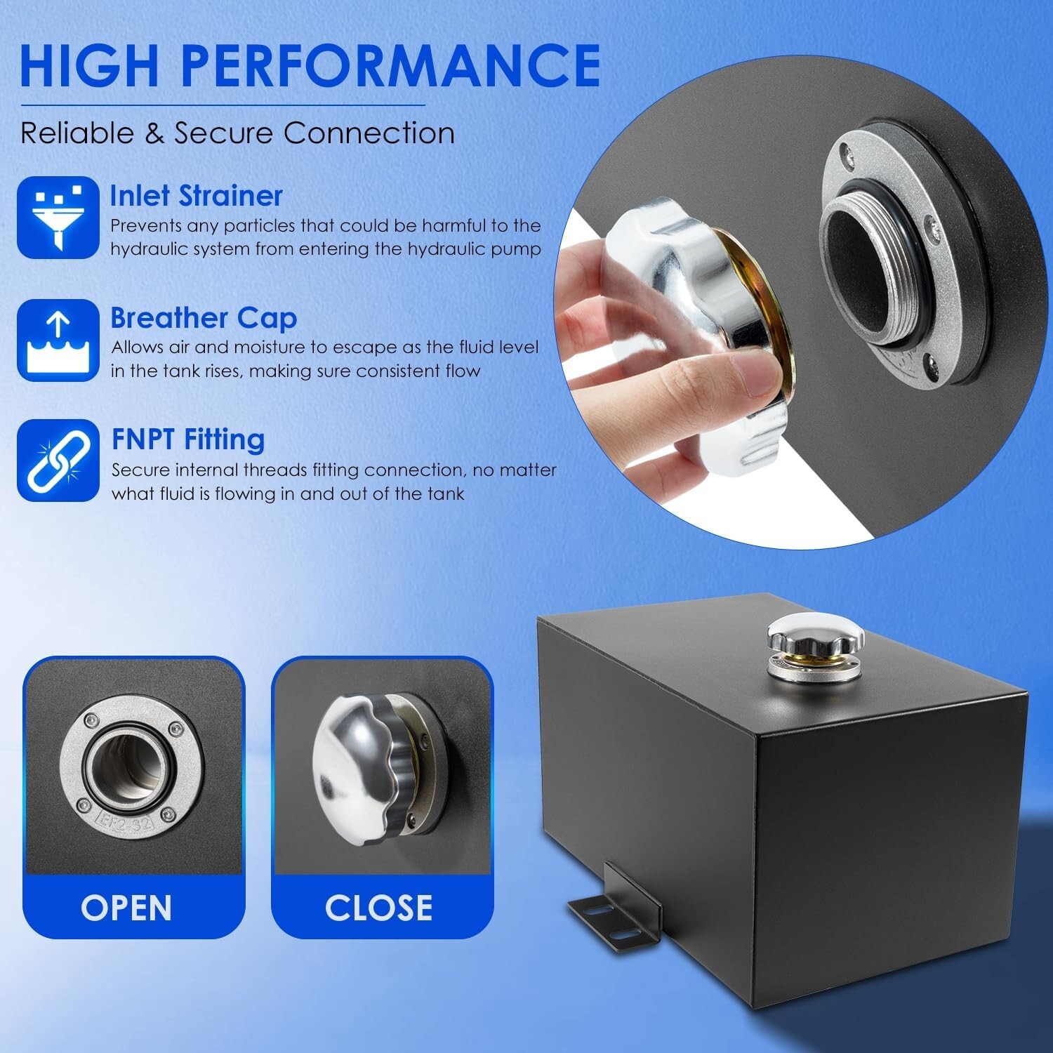 5 Gallon Hydraulic Fluid Reservoir Tank, Inlet 1-1/2" & Outlet 3/4" FNPT Port