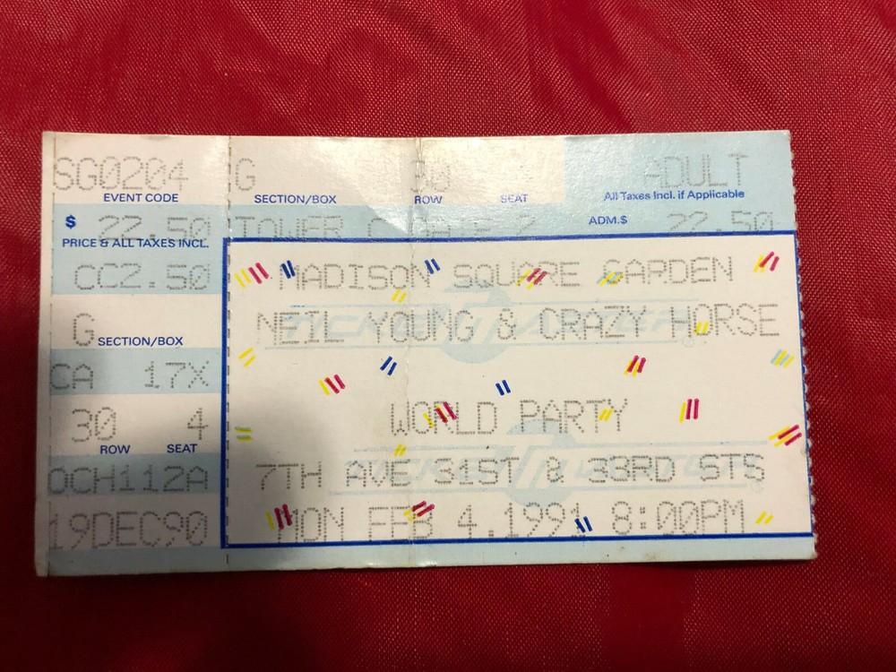 Neil Young & Crazy Horse MSG NYC Feb 4 1991 Ticket Stub