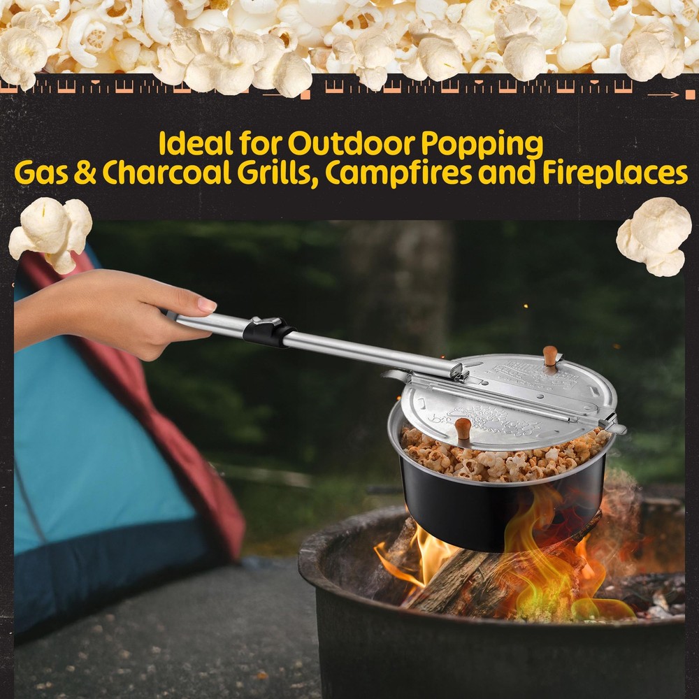 Campfire Popcorn Popper w/ Telescoping Handle - Makes 4 qts