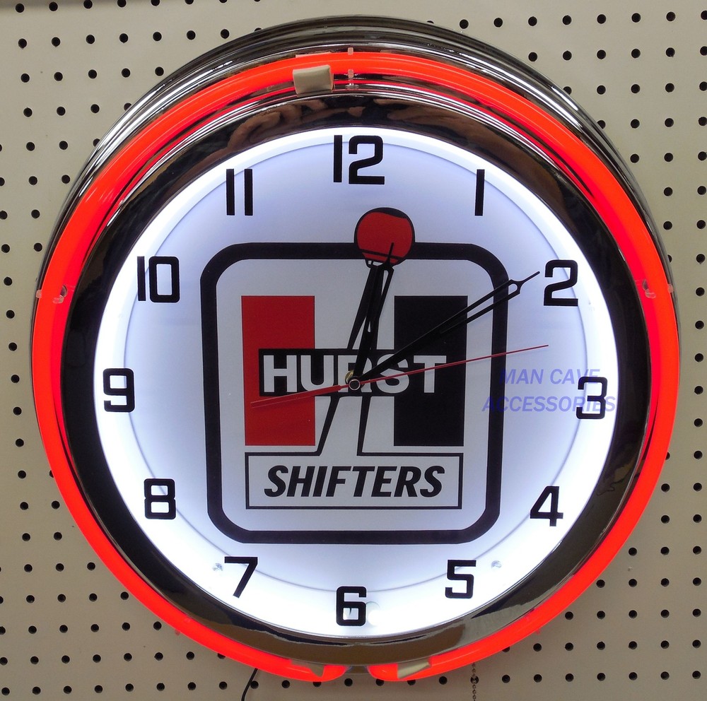 18" HURST Shifters Sign Double Neon Clock