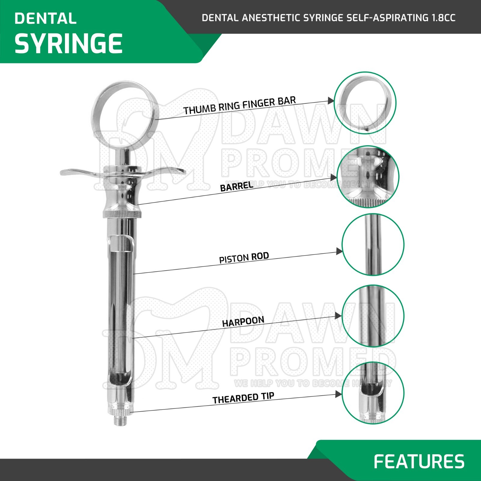 4 German Grade Dental Anesthetic Syringe Self-Aspirating 1.8CC-Surgical Inst