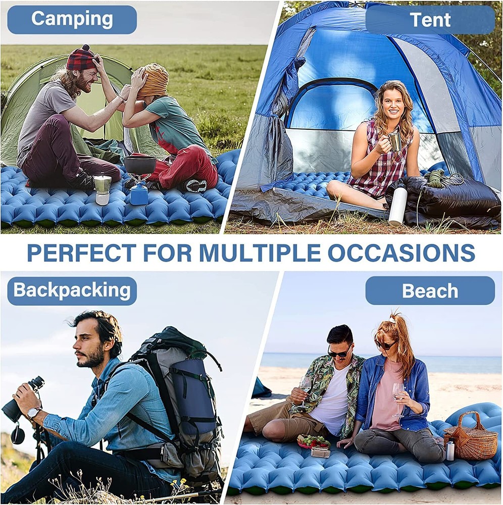 Double Sleeping Pad for Camping Self Inflating 4" Extra-Thick Camping Pad 2 Pers