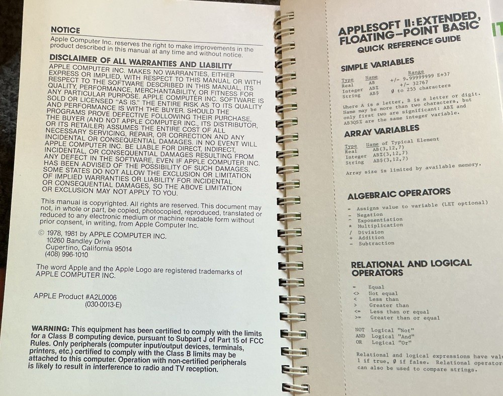 Applesoft II Basic Programming Reference Manual Apple 1981