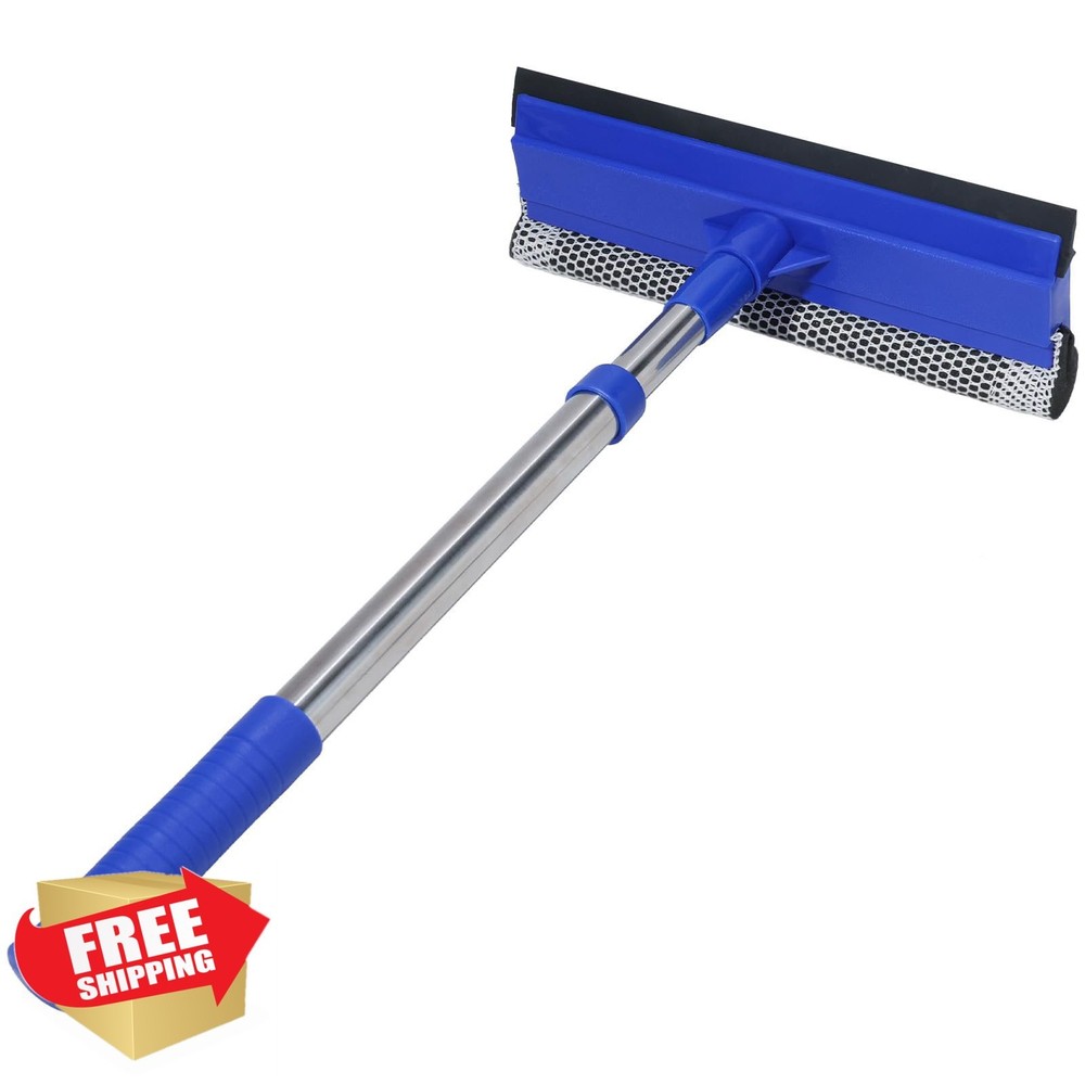 2-in-1 Car Windshield Squeegee Sponge Scrubber Blue Handle