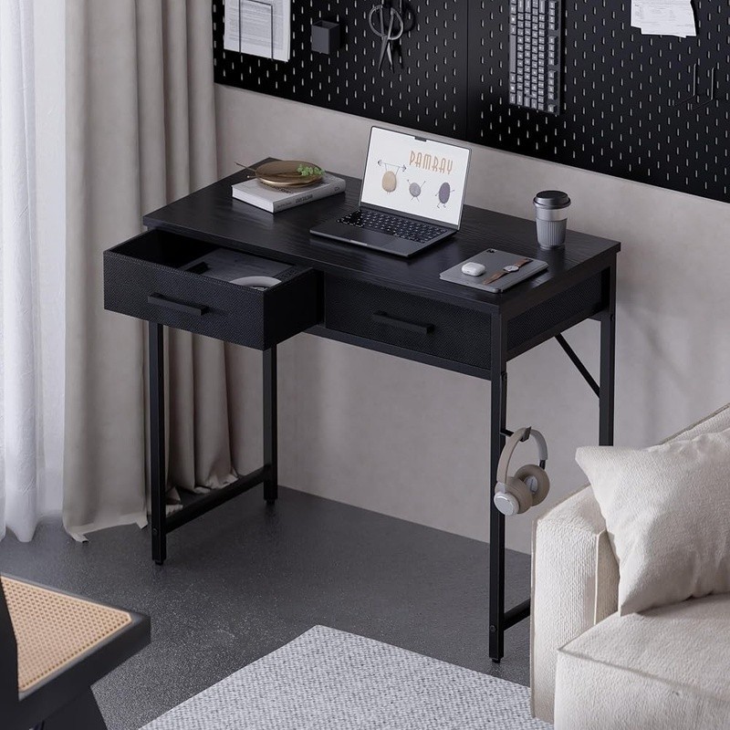 Compact Computer Desk W/ Storage Drawers Small Spaces Home Table Office