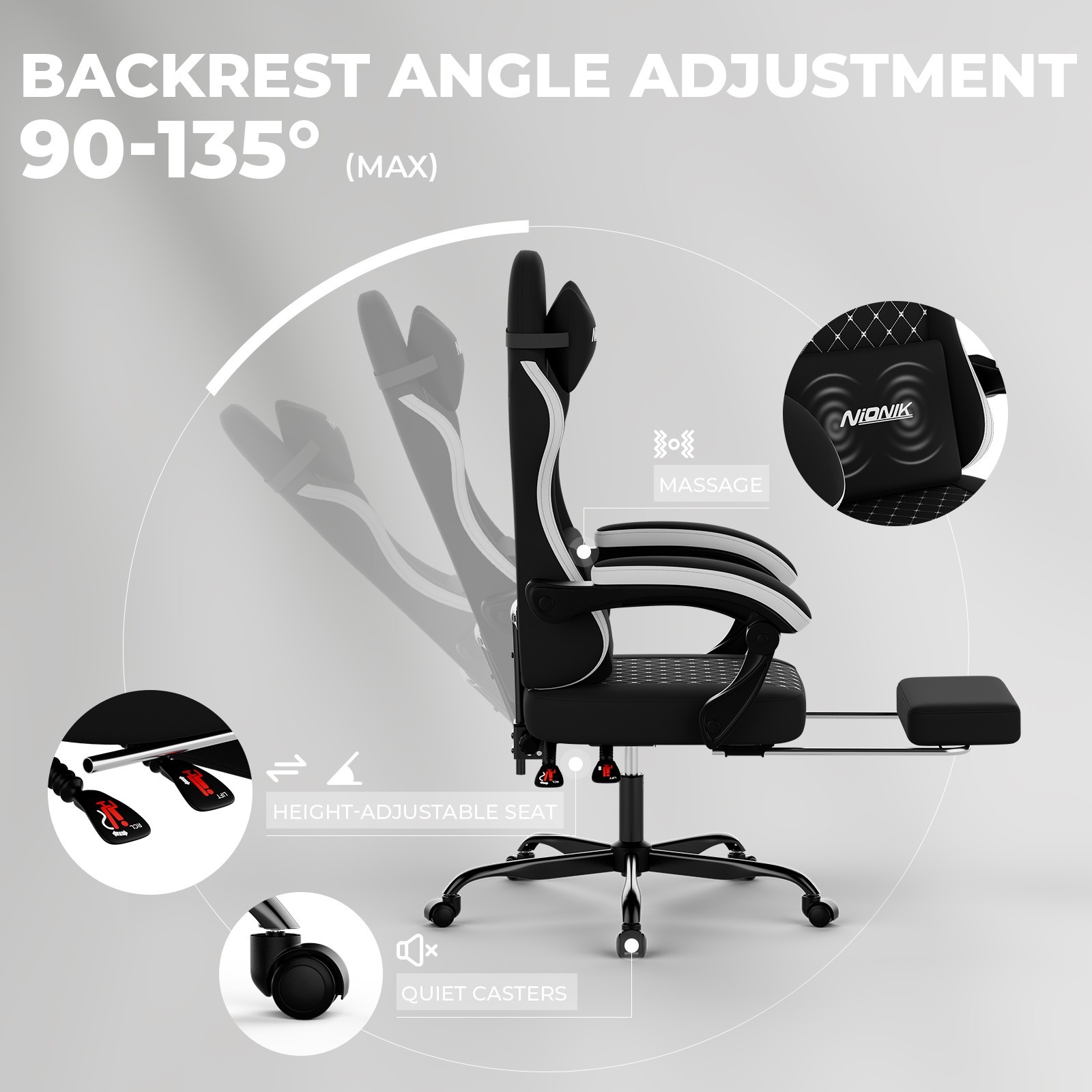 Gaming Chair with Massage Ergonomic PC Gaming Chair Computer Chair with Footrest