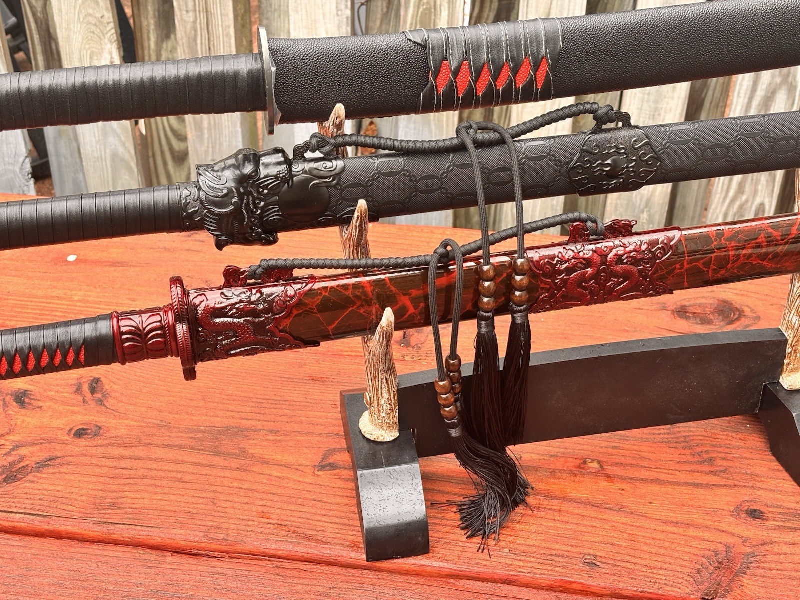 Katana Stand Antler Samurai Sword Stand Faux Antlers With Black Wood Base 3 Tier