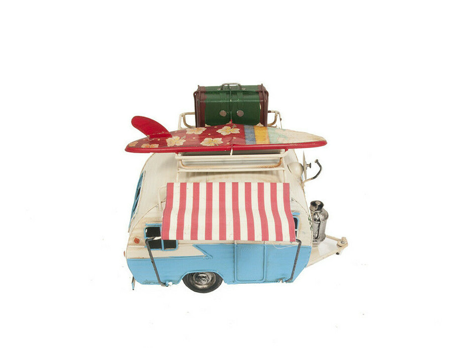 1960s Travel Camping Trailer Metal Model 9" Camper w/ Piggy Bank & Photo Frame