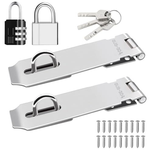 2 Pack Door Hasp Latch Lock with Combination Lock&Keys Lock, 5 Inch 304