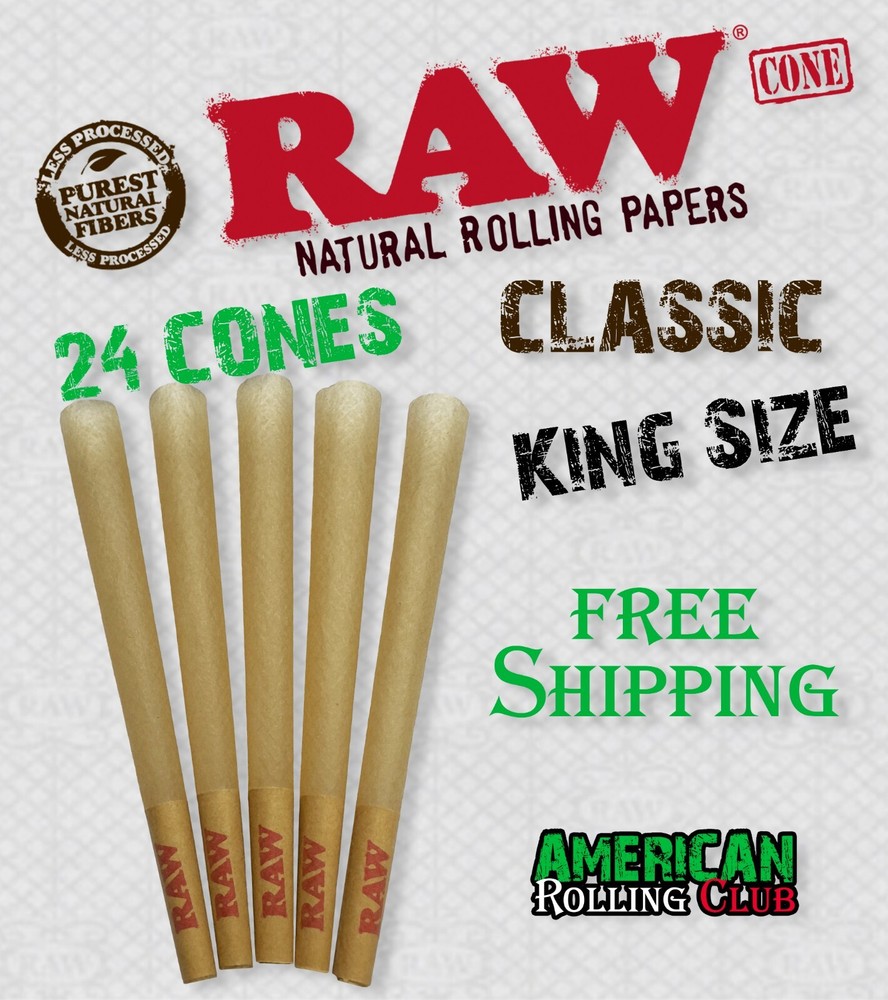 RAW CLASSIC KING SIZE CONES 24 PACK ~ CIGARETTE PAPERS~CRUSH PROF BOX