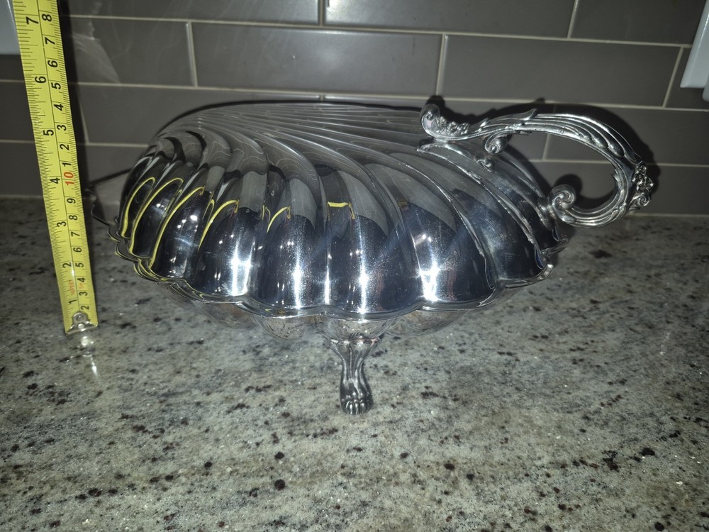 Sheffield Silver Co. Vintage Claw Foot Hinged Clamshell Serving Dish