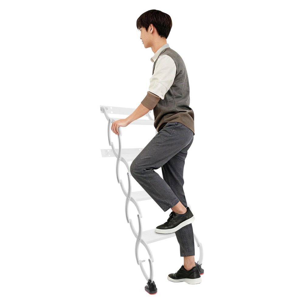 4-Step Wall Mounted Folding Ladder, White Retractable Telescoping Step Ladders