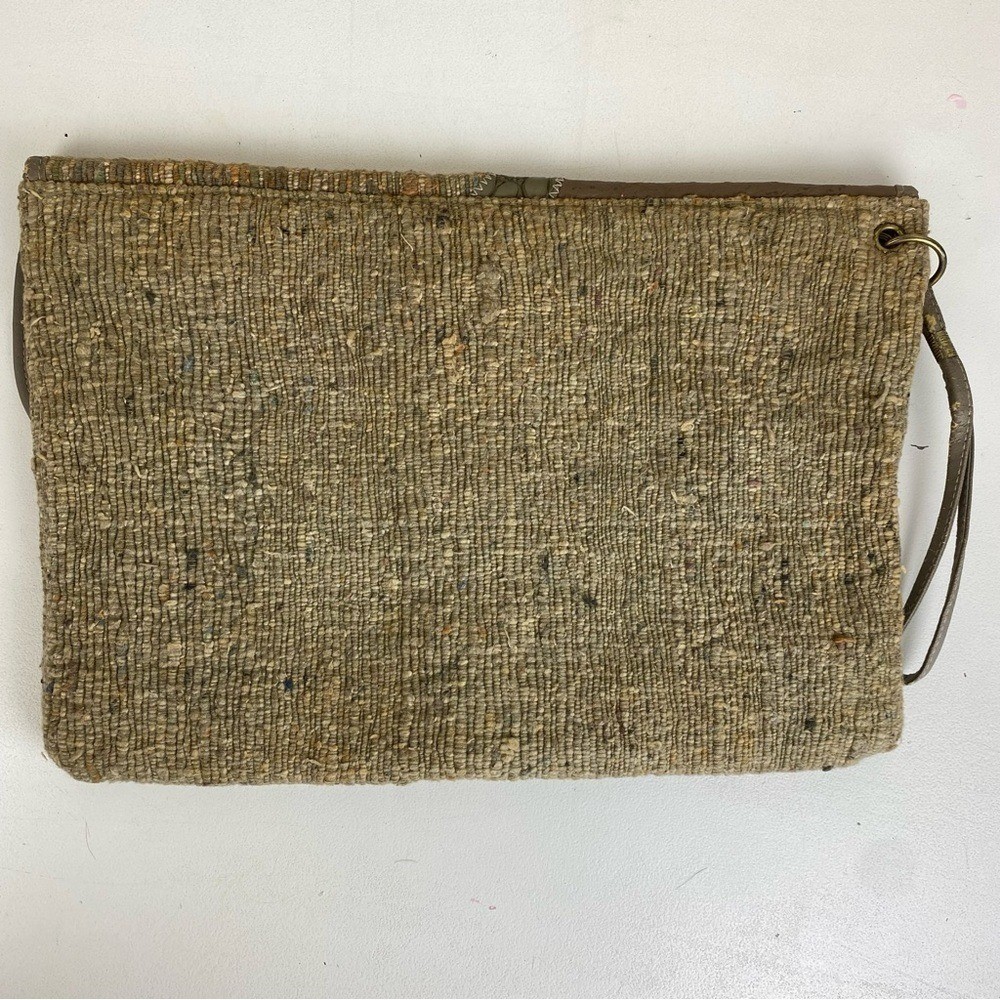 Vintage 80s Bagland Faux Leather Tapestry Patchwork Large Clutch Purse Wristlet