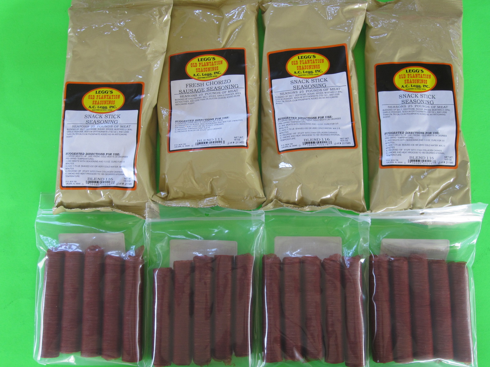 SEASONING and Casings for 100 lbs of  Snack Sticks  21mm filled diameter