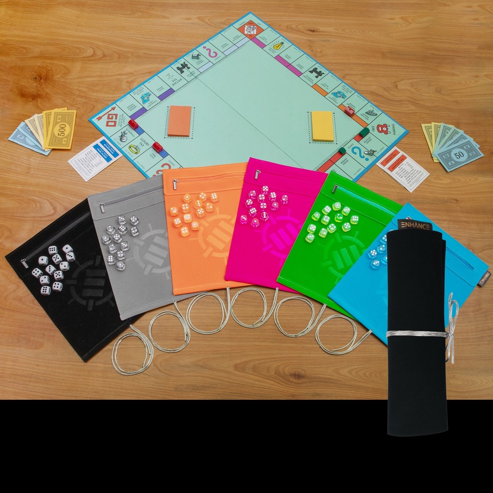 ENHANCE Roll on a Scroll™ Dice Rolling Mat & 12pc 6 Sided Dice Set