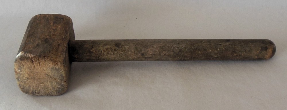 Primitive Vintage Small Rectangular Wood Mallet 8¾ Inches
