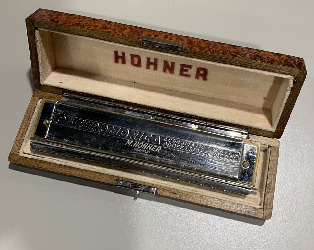 Vintage Hohner 64 Chromonica 4 Octave Pro Model Harmonica w/Tortoise Shell Case