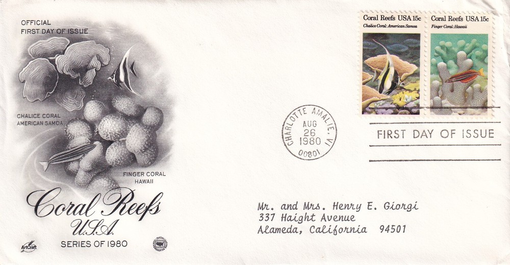 STAMP SCOTT 1829, 1830 "Coral Reefs" 15 CENT 1980 FDC - J