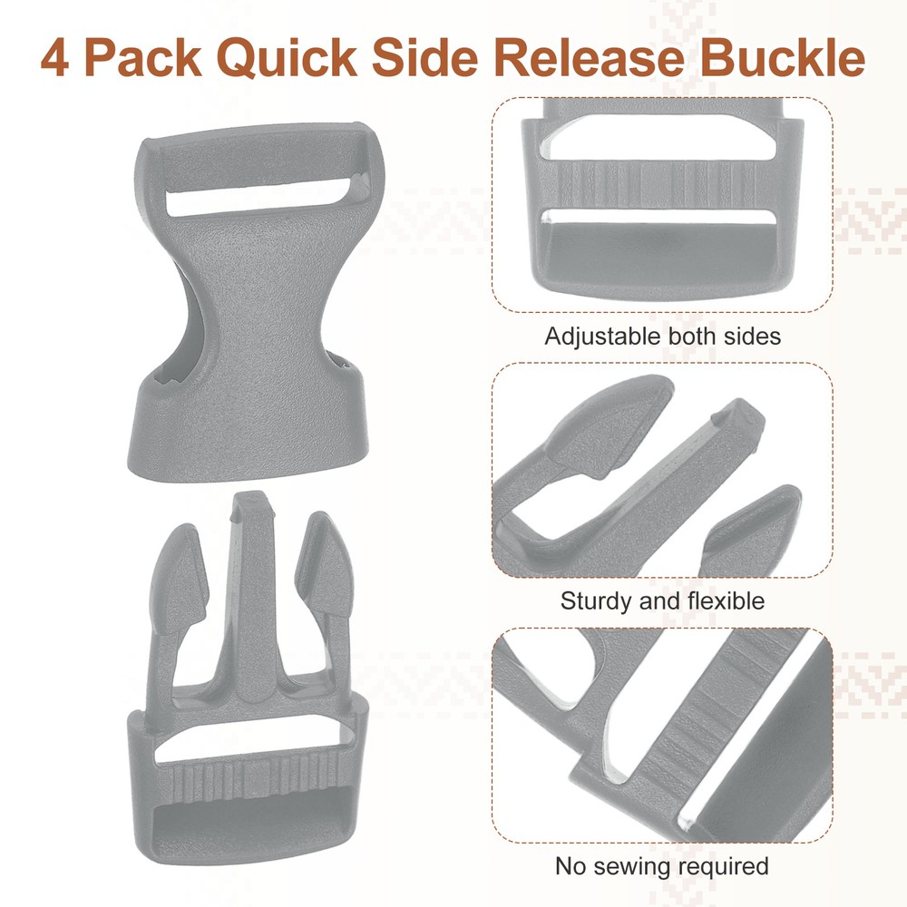 4 Pack Quick Side Release Buckle, 0.8" Plastic Buckle Clip, Silver Gray