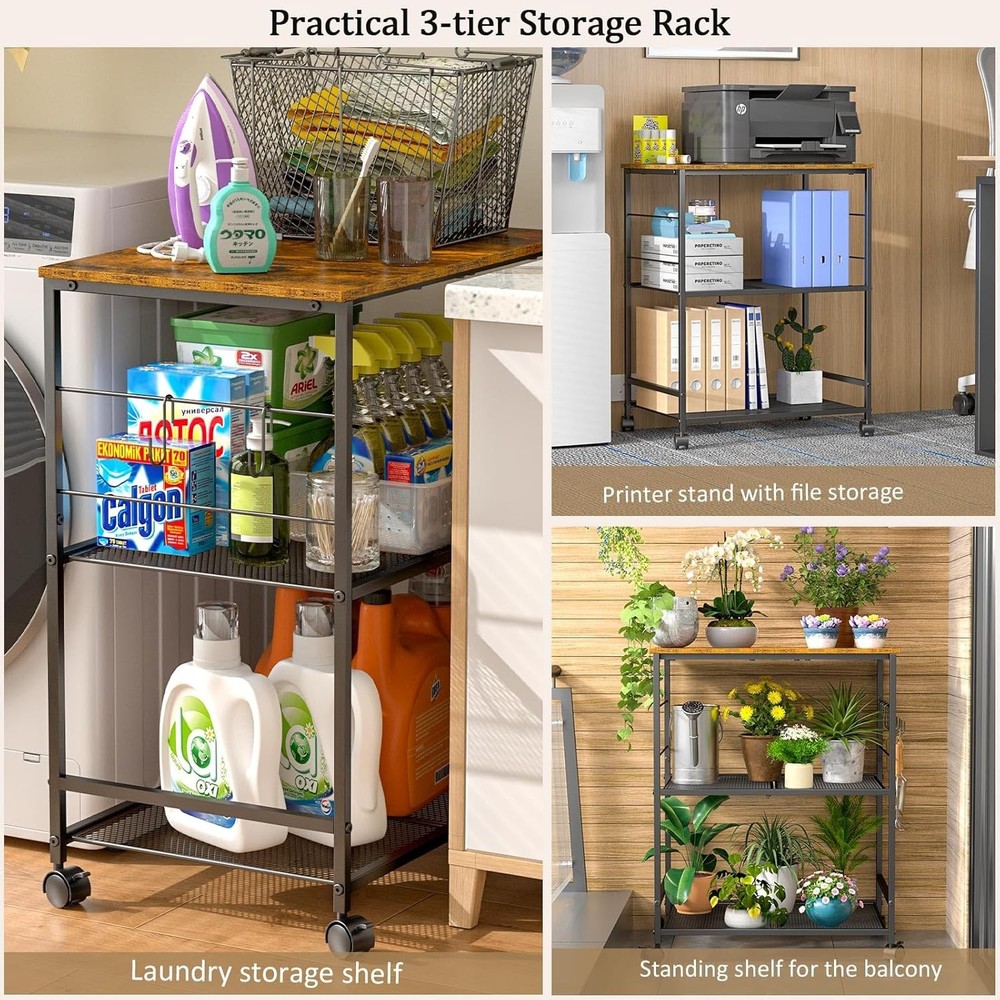 Rolling Kitchen Cart 3 Shelf Microwave Stand