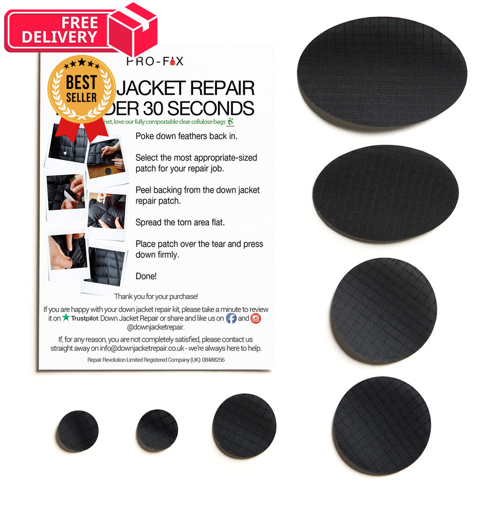 Self-Adhesive Waterproof Repair Patch Kit - 30-Second Fix for Down Black