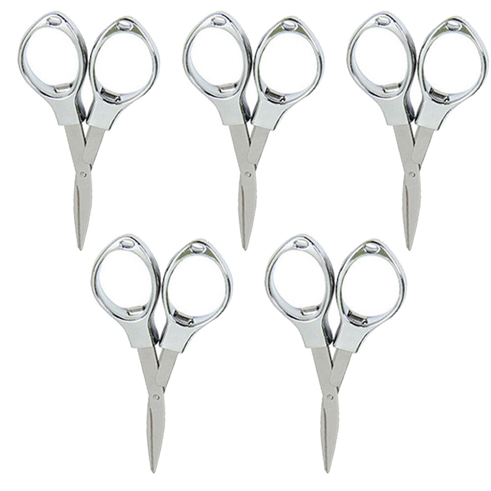 5PC Folding Camping  Scissors Keychain Scissor Mini Cutter Silver