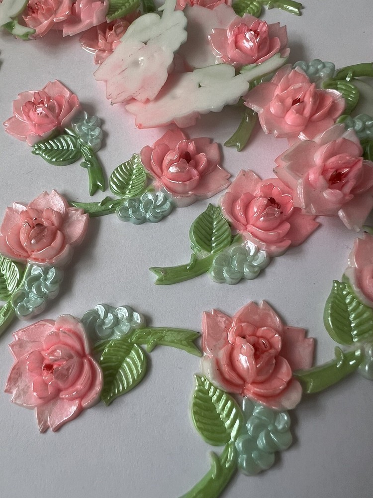 38MM Vintage Japanese HandPainted Flower with Stem FlatBack ($24.99 , (30 pcs)