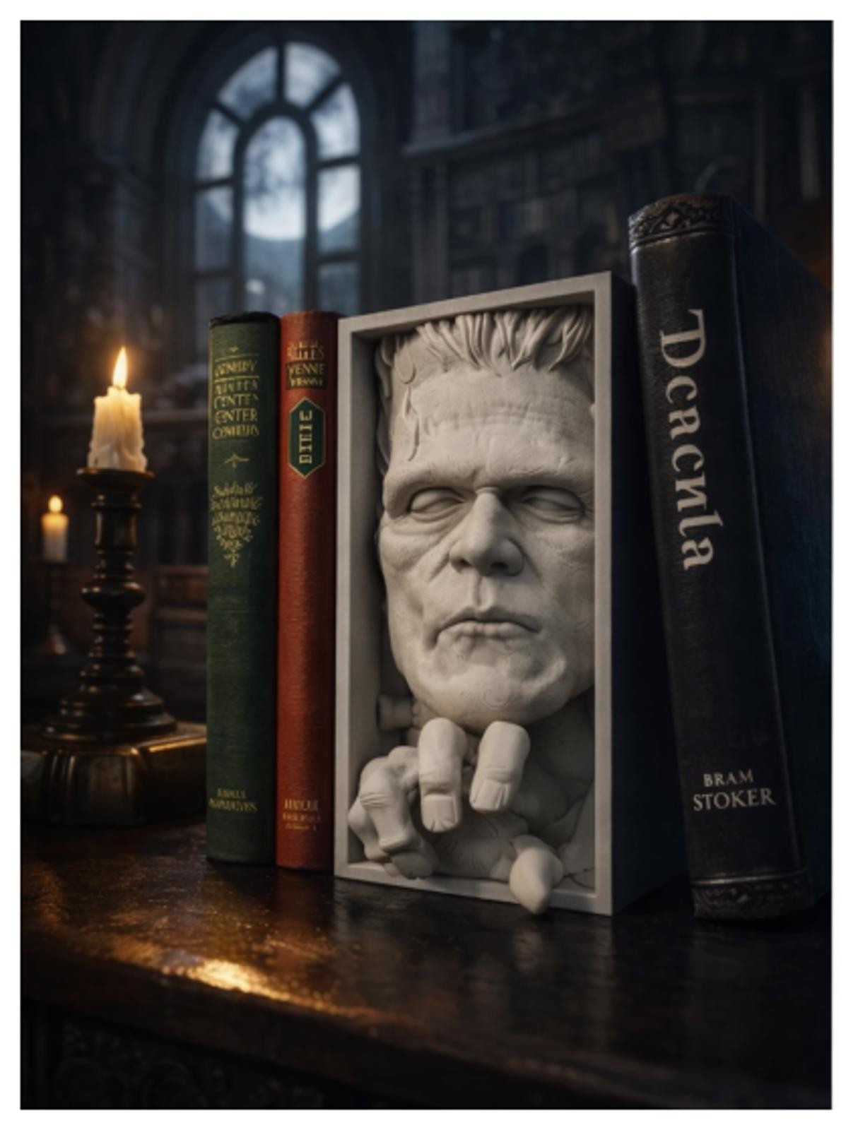 Frankenstein Book Nook Bookshelf Insert, 3D Printed Monster Horror Decor