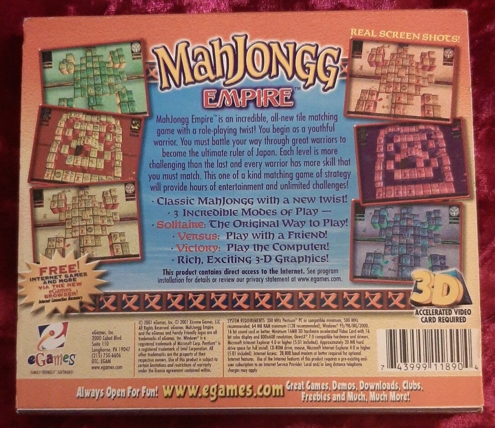 MAHJONGG EMPIRE - eGames - PC CD-ROM (Windows 95/98/ME/2000) Rated E