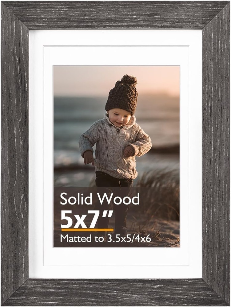 5x7 Picture Frame Ash Black, Solid Wood Frame 5x7 with Acrylic Plexiglass