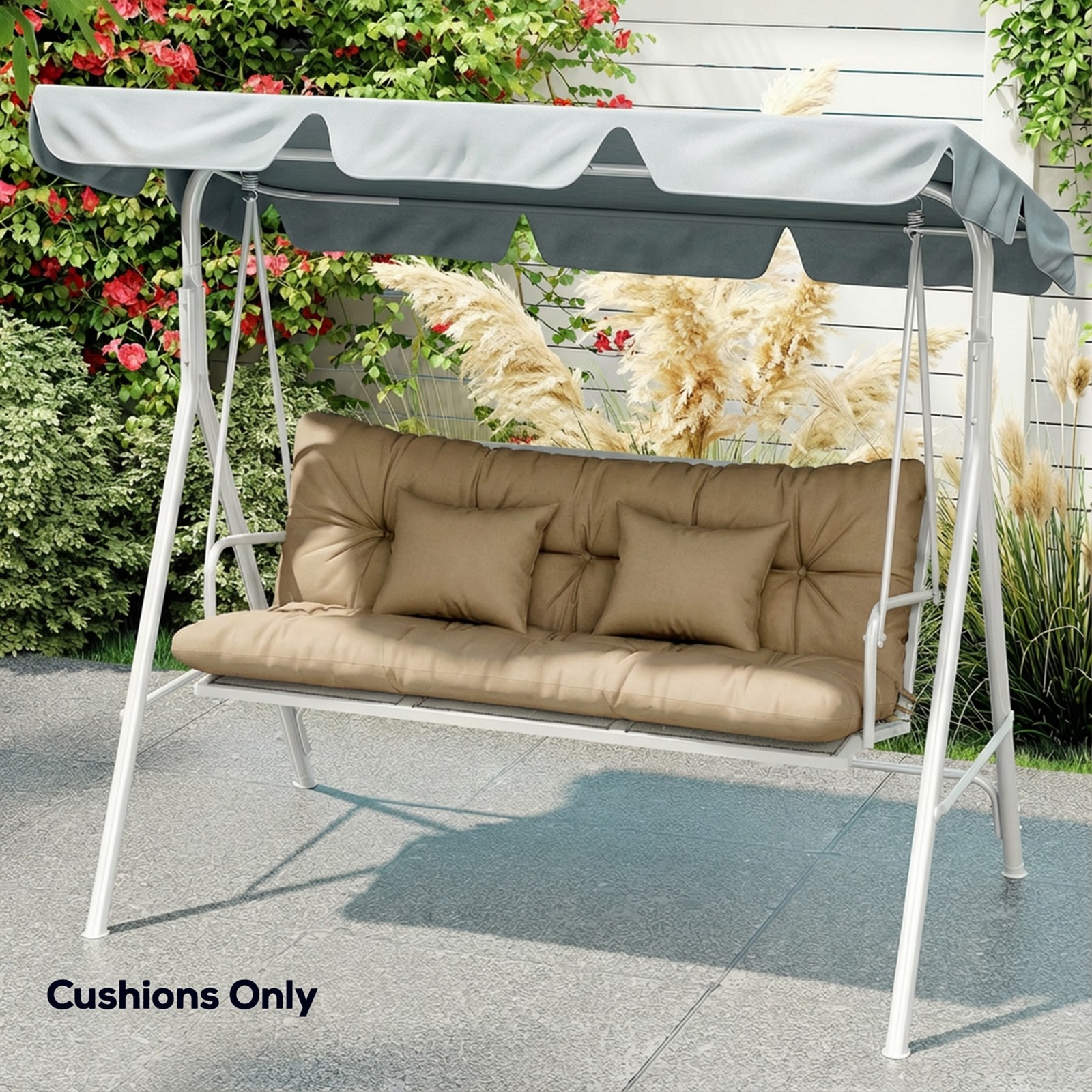 Indoor Outdoor Chair Cushions with Back, Pillows, Ties, for Garden, khaki