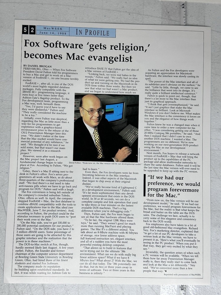 1989 FoxBASE+ Mac PC Price List Promo Pack Fox Software Database History