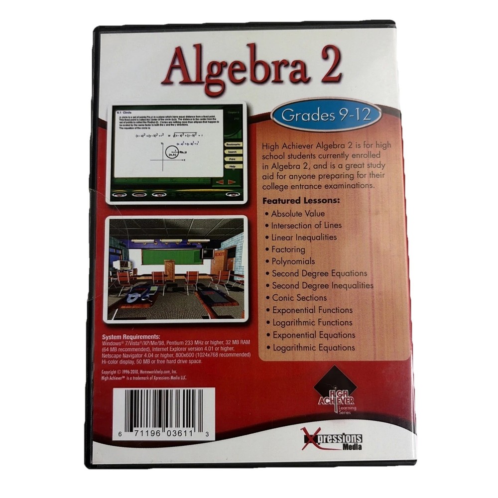 ALGEBRA 2 High Achiever Learning Series Grades 9-12 PC CD-Rom SEALED