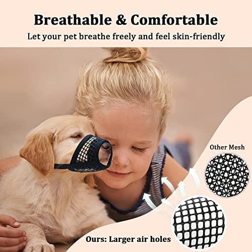 Dog Muzzle, Soft Mesh Muzzles for Small Medium Large Black XXS-Snout (4”-5”)
