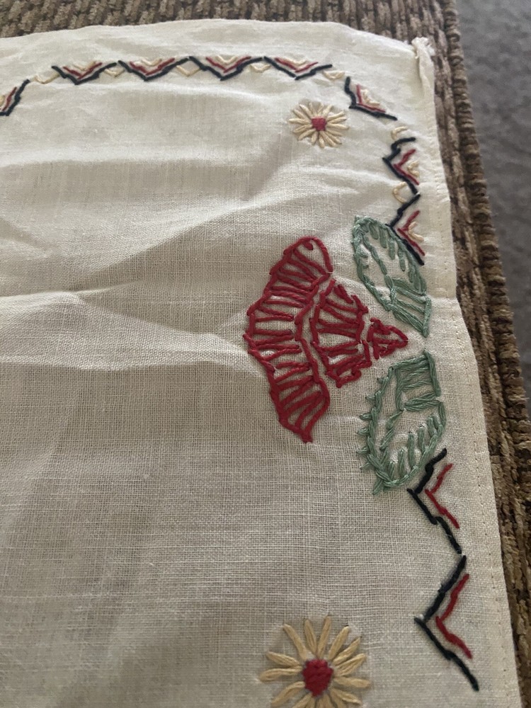 Embroidered Table Runner & Kitchen Wall Piece, Unfinished 2 Pc Linens Handmade