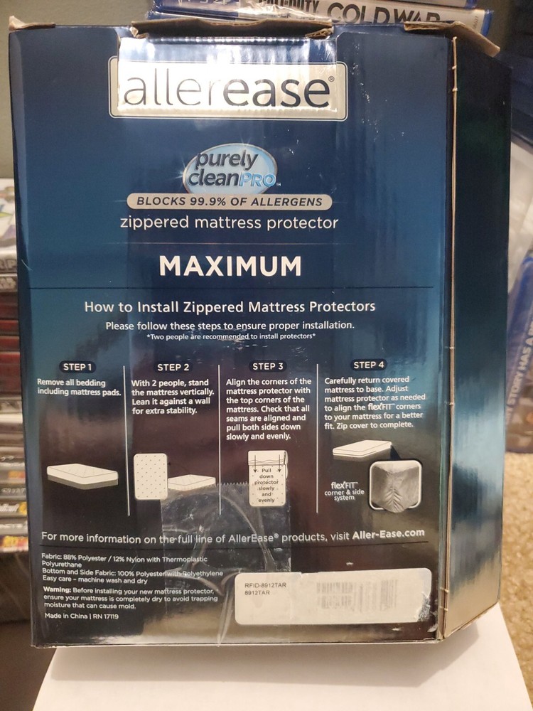 AllerEase FlexFit Maximum Mattress Zip Allergy Protector Full 53.5 X 74.5 White