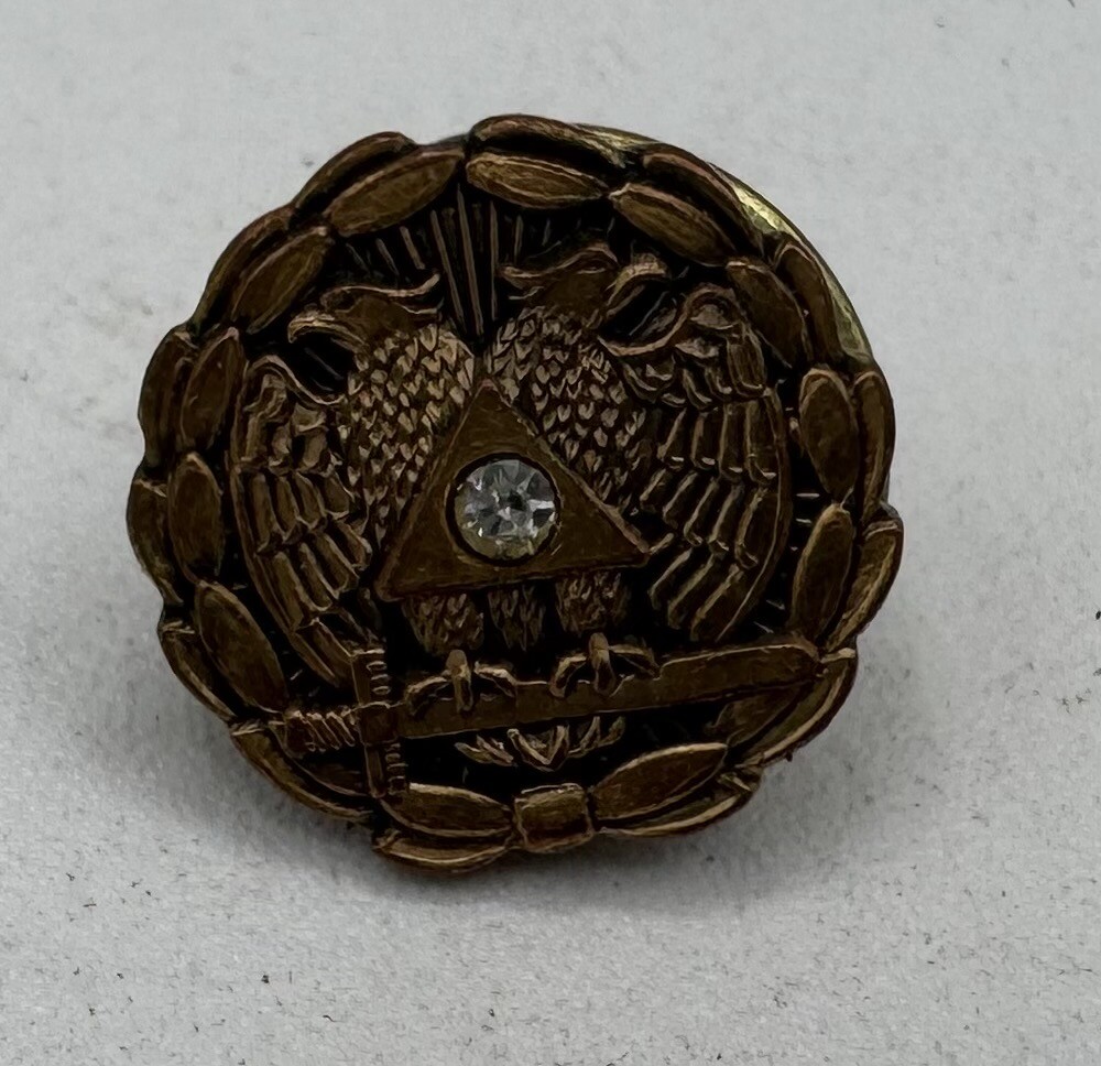 Antique Double-Headed Eagle Masonic Fraternal Pinback Badge – Victorian Era