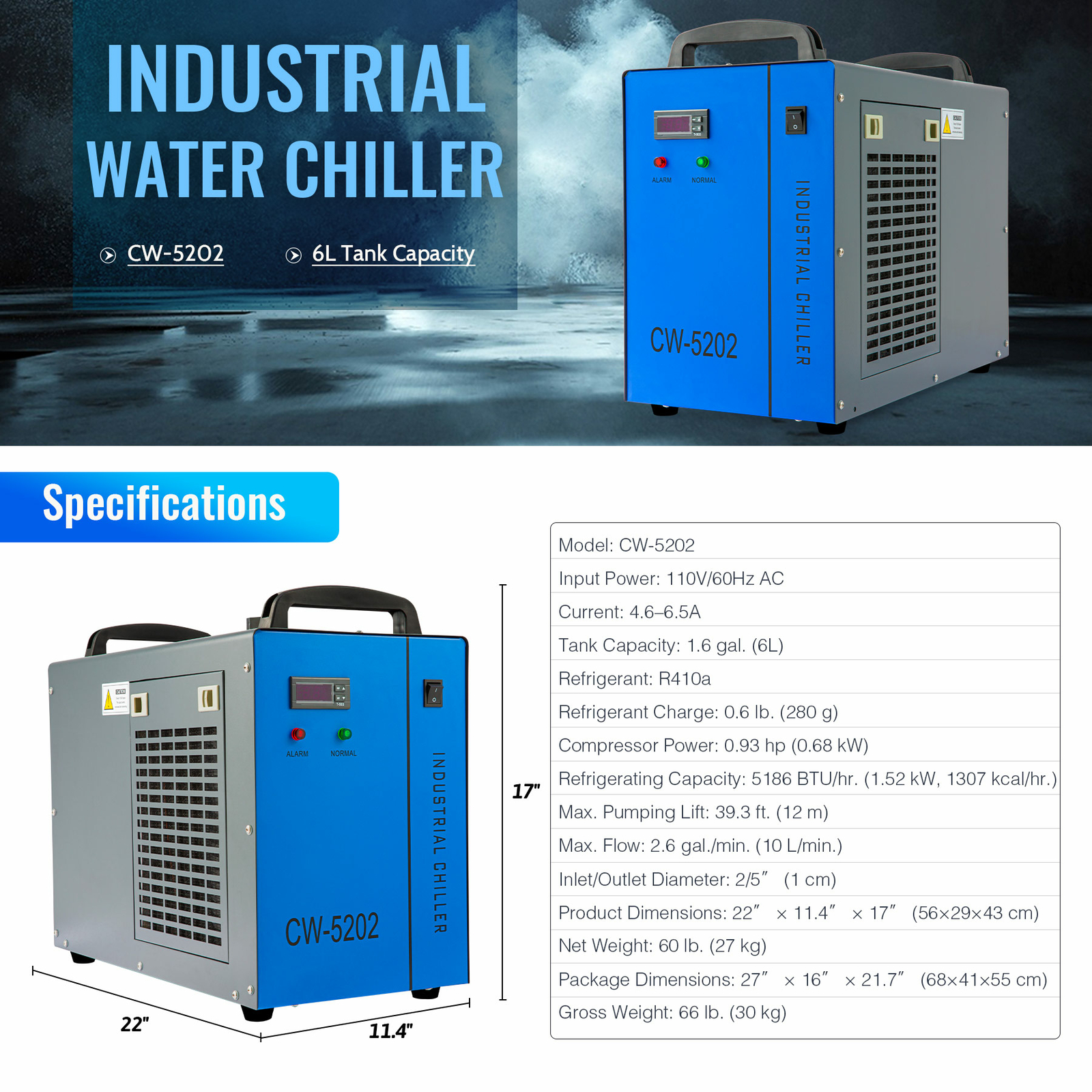OMTech Water Chiller 6000 5202 5200 5000 3000 for CO2 Laser Engraver Cutter