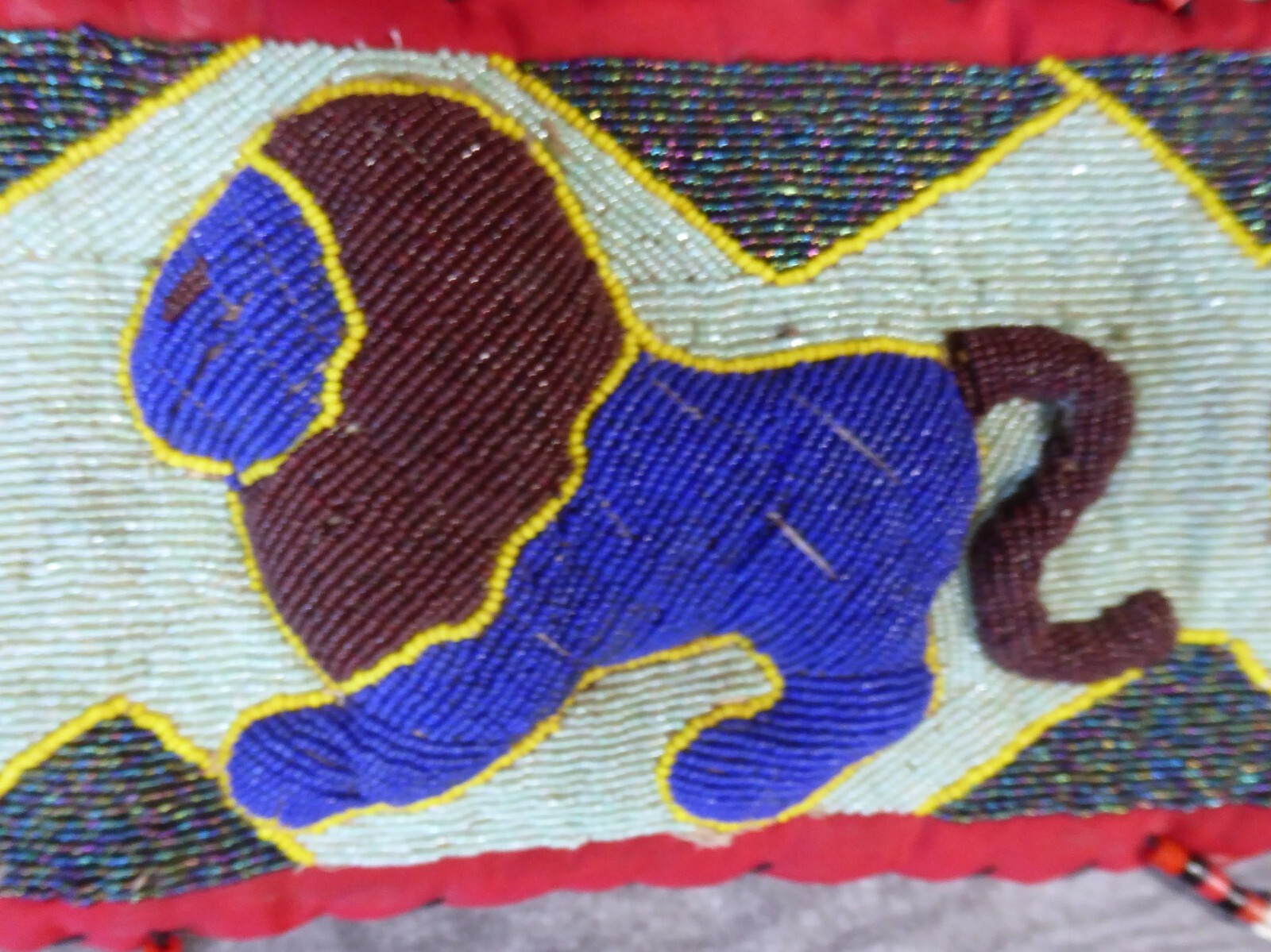 African Tribal Ceremonial Beaded Art Wall Hanging Cowrie Shell 3D Elephant Mask