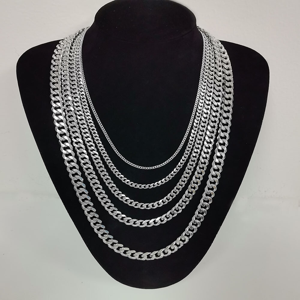 16-30" Stainless Steel Silver Chain Cuban Curb Necklace 3/5/7/9/11mm Womens Mens