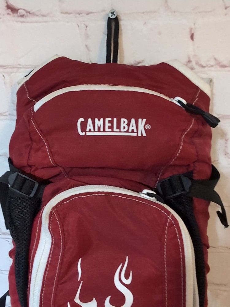 Camelback Mini Mule Hydration Backpack Red White Flames Hiking NO BLADDER