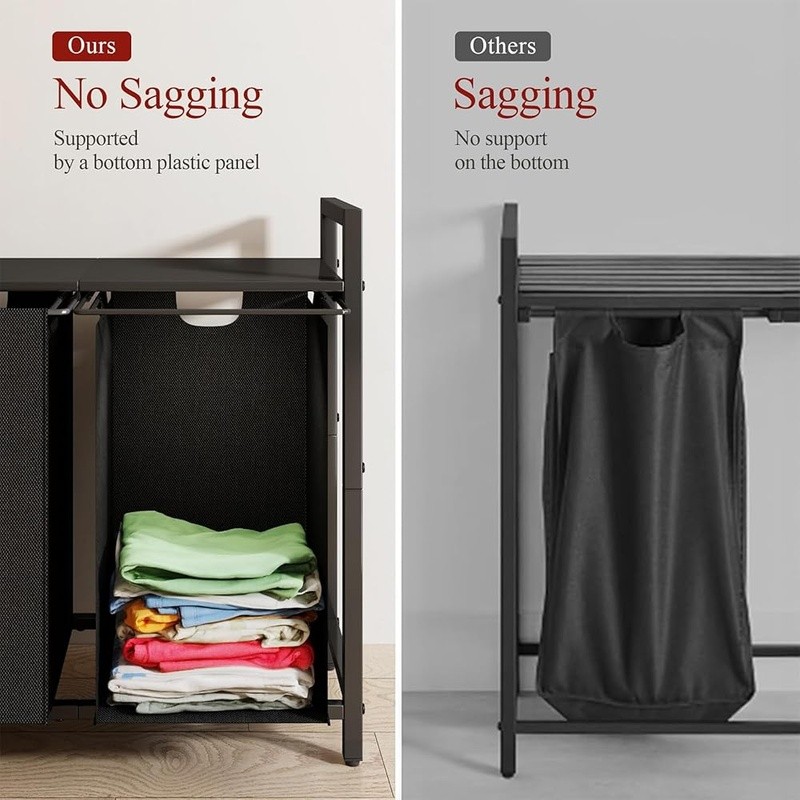 Laundry Basket Organizer 2 Removable Bags Pull-Out Design Laundry Hamper Shelf