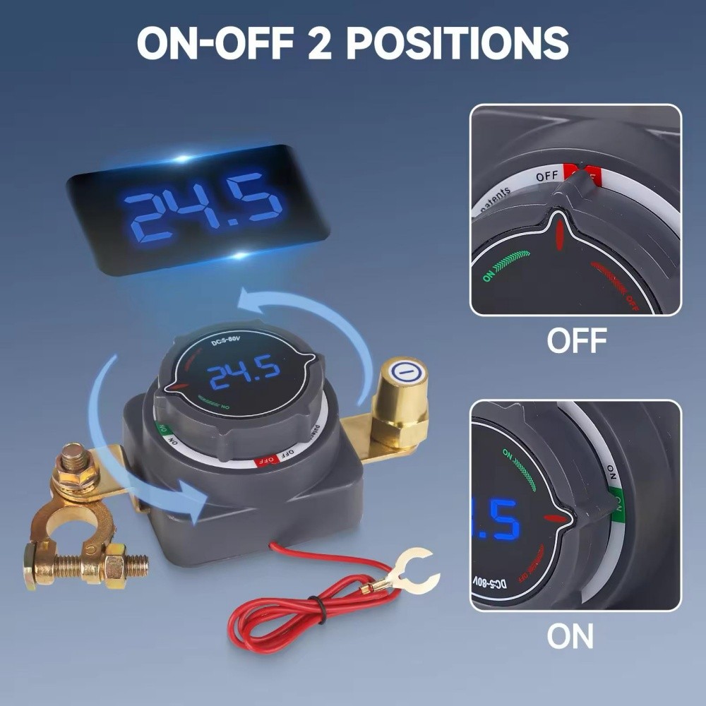 Battery Disconnect Switch, 5V-80V Side Post Battery Switch with Voltage Display