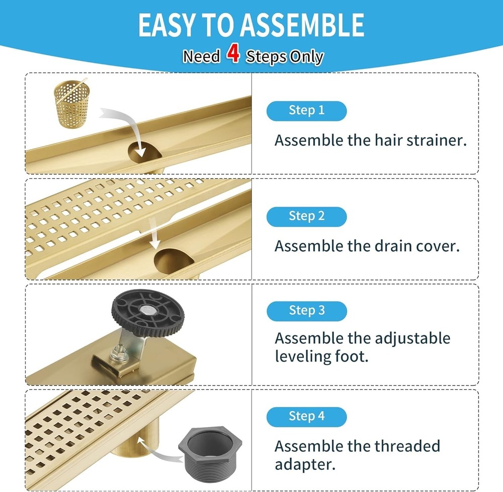 Linear Shower Drain 36 Inch Rectangular, Brushed Gold Shower Drain (1112)