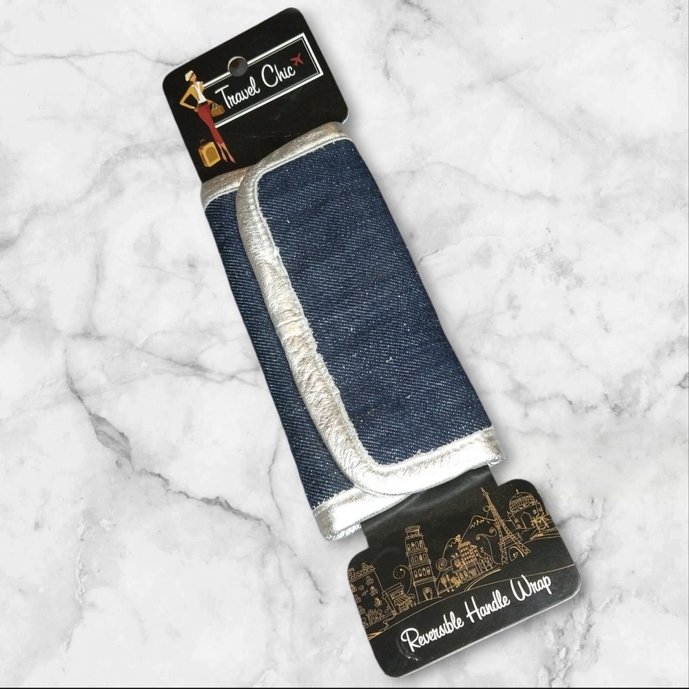 Denim Silver Reversible Travel Chic Luggage Stroller Handle Wrap Grip Protector