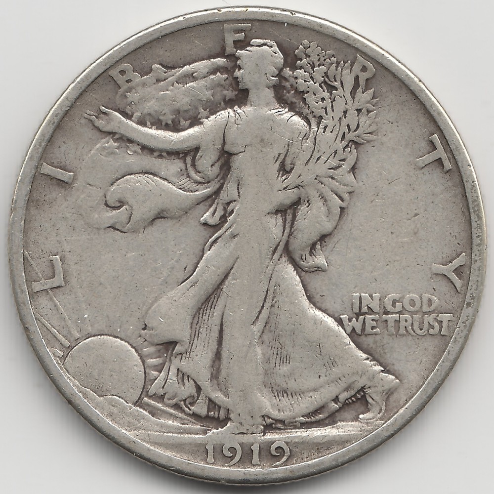 1919 Walking Liberty Half Dollar, F+